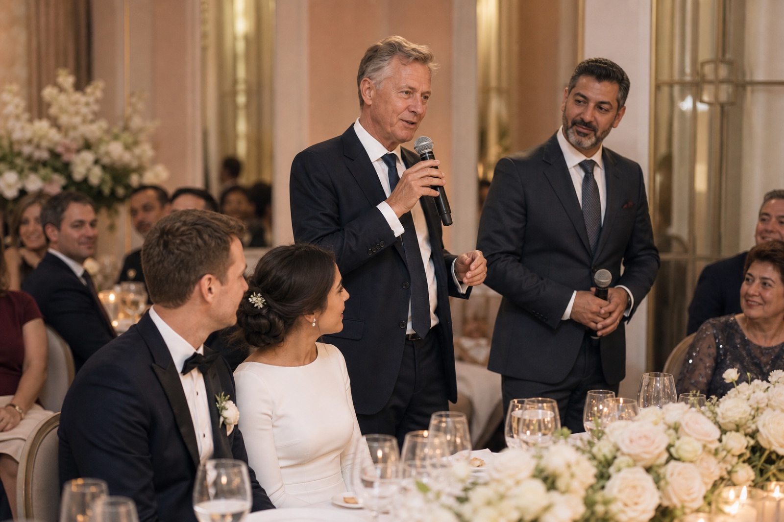Arabische Hochzeit mit zweisprachiger Rede – Vater und Onkel am Mikrofon