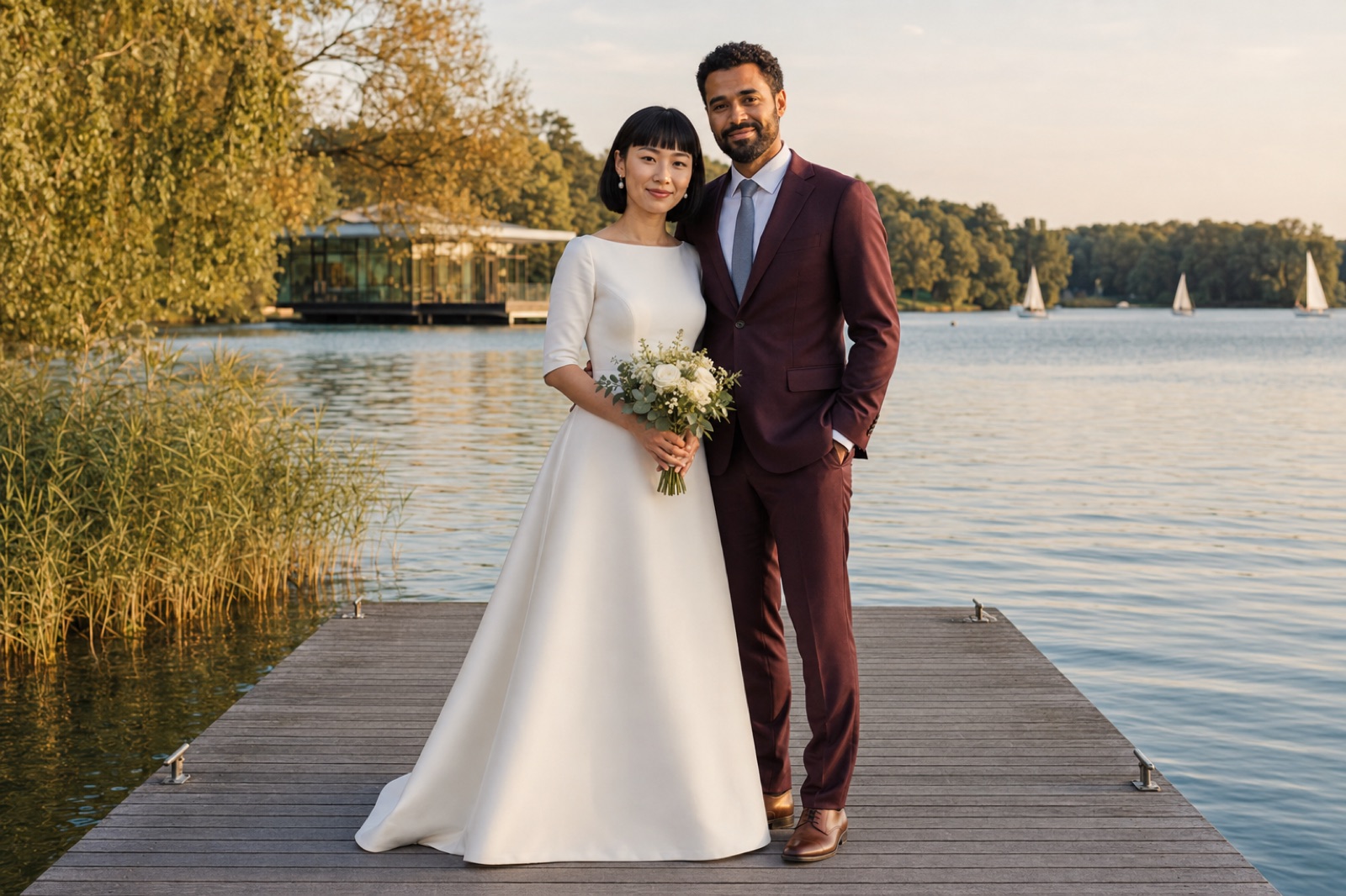 Brautpaar bei einer Hochzeit am Unterbacher See in D&uuml;sseldorf