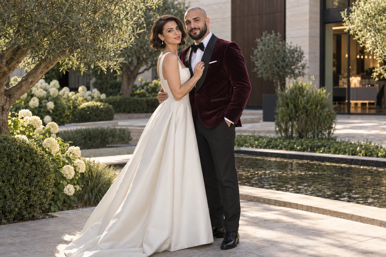 Bosnisches Brautpaar beim eleganten Hochzeitsportrait in Neuss
