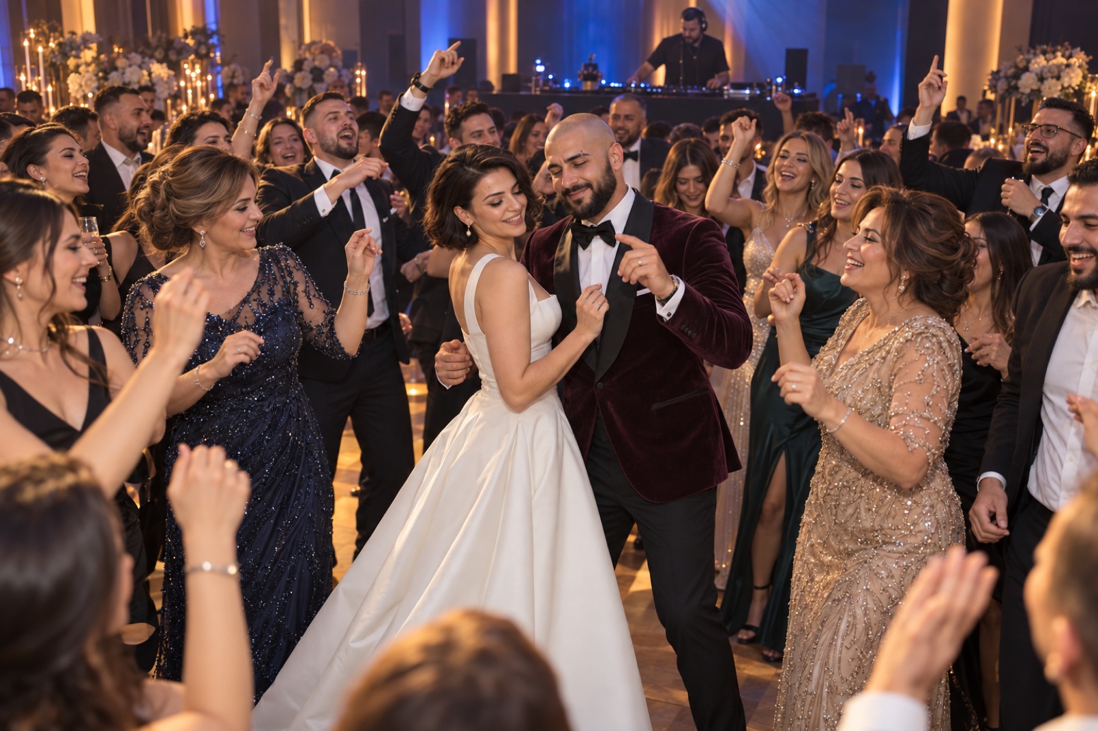 Volle Tanzfl&auml;che mit Hochzeits-DJ bei einer bosnischen Hochzeit im Rheinland