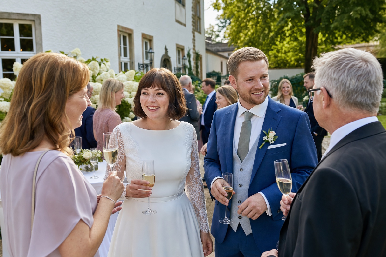 Sektempfang bei einer klassischen Hochzeit im M&uuml;nsterland