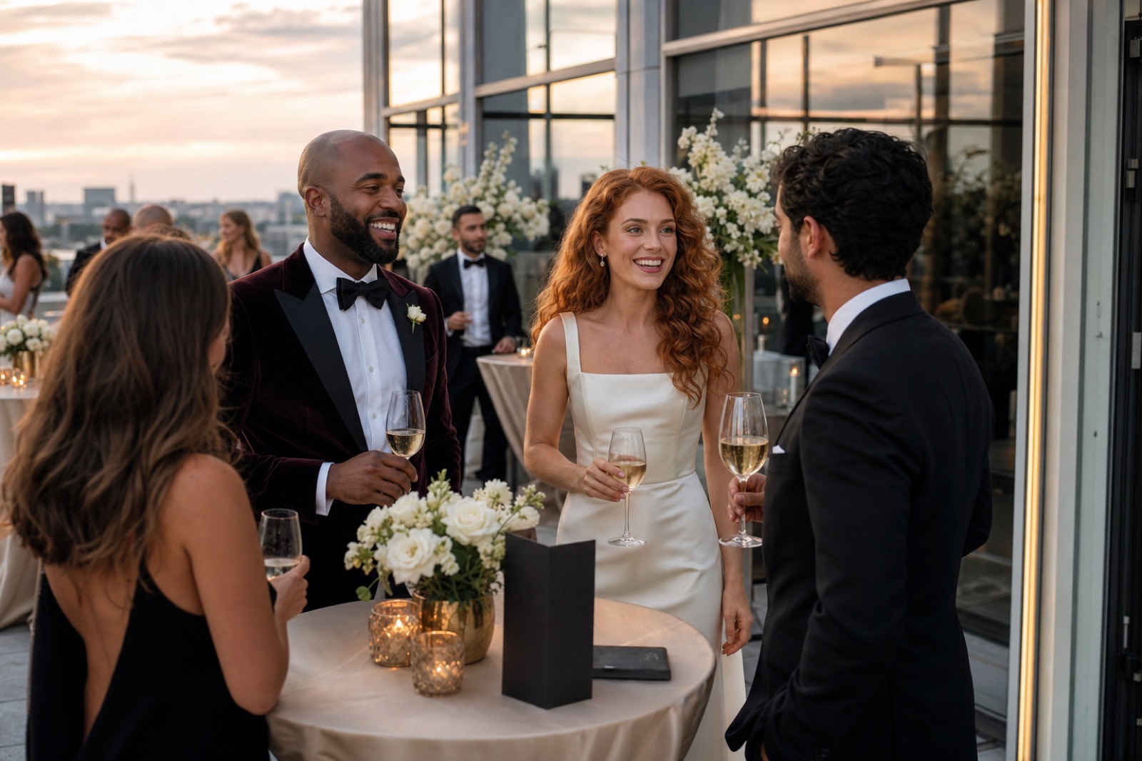 Luxuri&ouml;se Hochzeit in D&uuml;sseldorf beim Empfang des Brautpaars