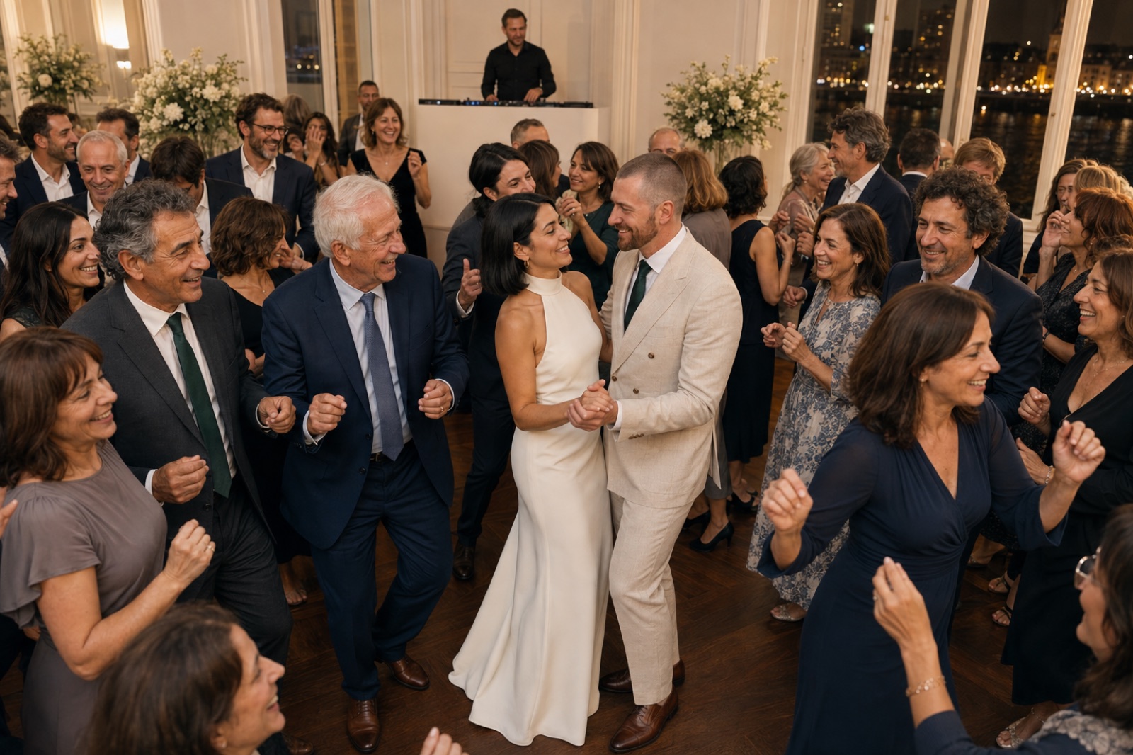 Volle Tanzfl&auml;che mit Hochzeits-DJ bei einer zweisprachigen Hochzeit in D&uuml;sseldorf